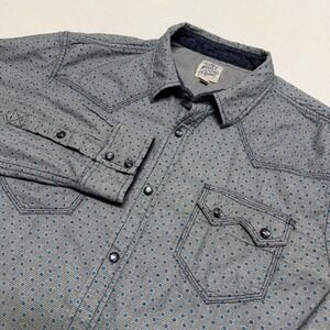 Moonshine Spirit Men Button Up Shirt Large Blue Floral Western Pearl Snap Collar